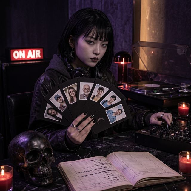 Vesper Vale fanning out her calling cards